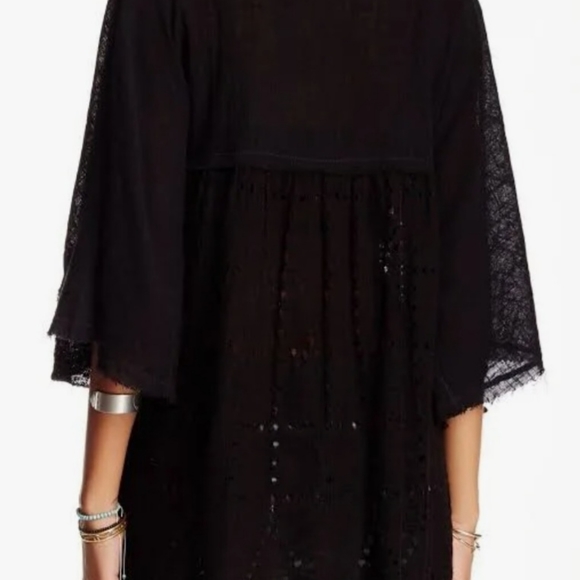 Free People Summer Loving Linen Blend Blouse in Black Small NWT MSRP $98 FP1008 - Picture 6 of 14